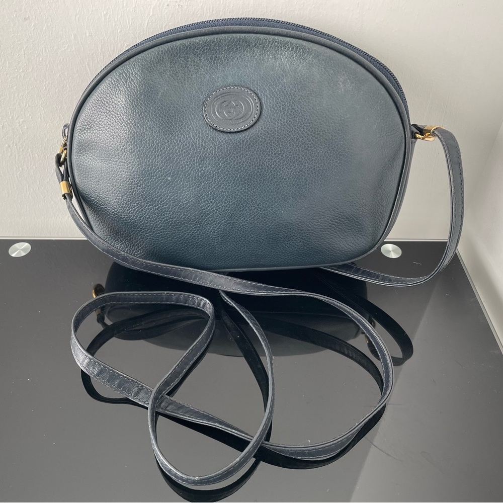 Vintage Gucci GG Leather Crossbody Bag Navy - Picture 4 of 13